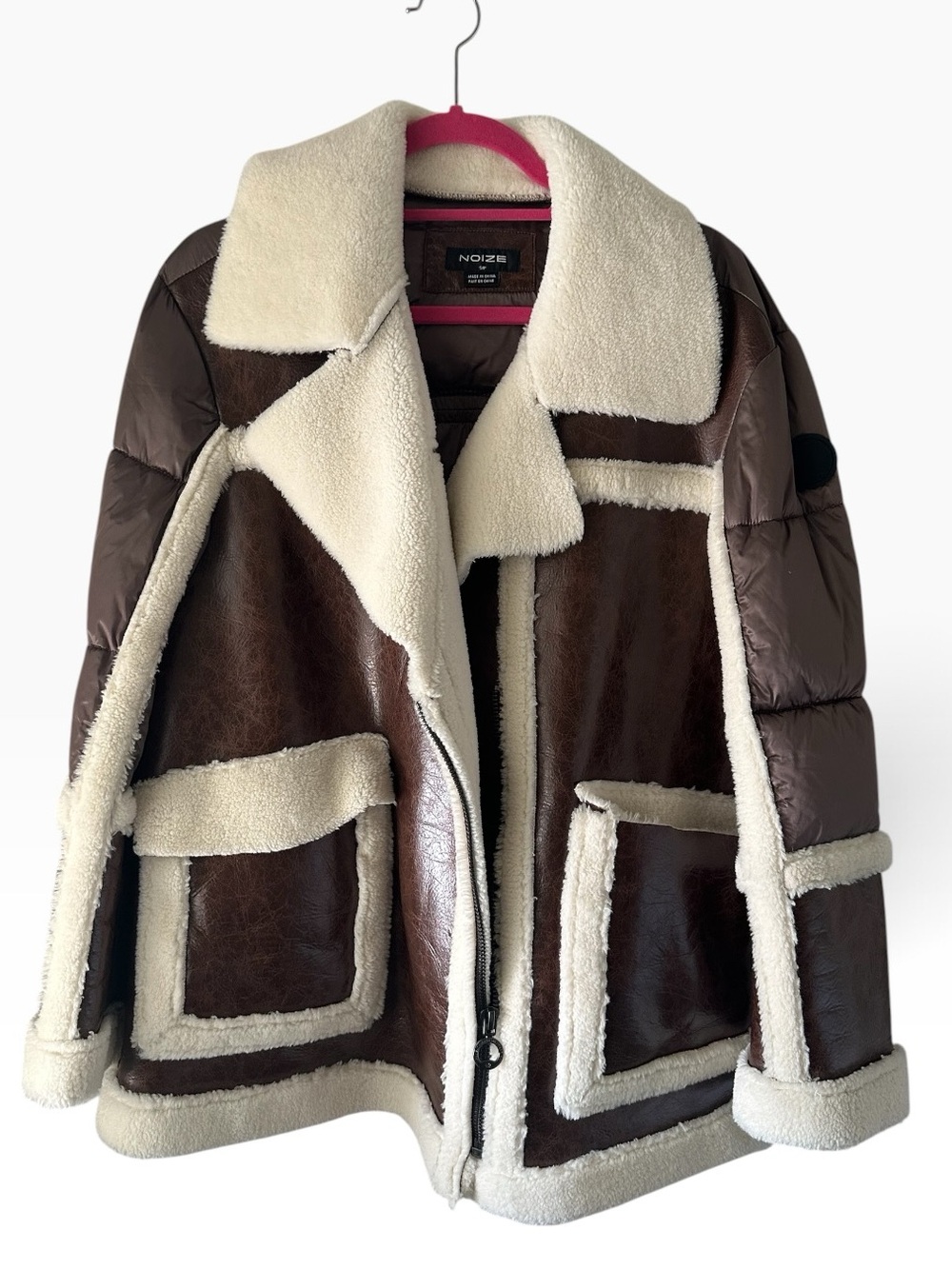 Noize Brown and Ivory Teddy Aviator Jacket - Picture 2 of 7